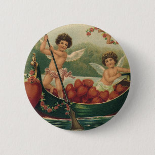 Macaron Rond 5 Cm Saint Valentin vintage, Cherubs victoriens en bate