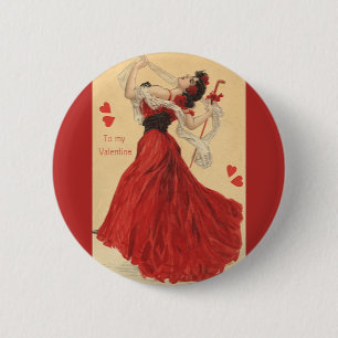 Macaron Rond 5 Cm Saint-Valentin vintage, Dame de la danse Cœurs rou