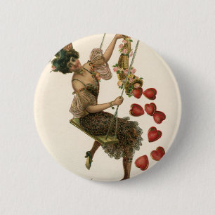 Macaron Rond 5 Cm Saint-Valentin vintage, dame victorienne sur une a