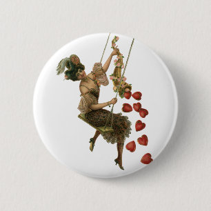 Macaron Rond 5 Cm Saint-Valentin vintage, dame victorienne sur une b