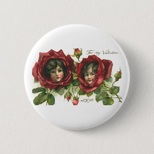 Macaron Rond 5 Cm Saint-Valentin vintage, visages victoriens dans le
