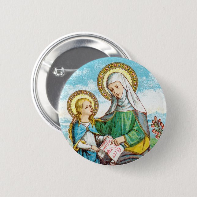 Macaron Rond 5 Cm Sainte-Anne néogothique et Marie jeune (SAU 29) (Devant & derrière)
