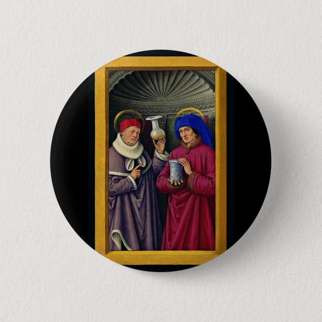 Macaron Rond 5 Cm Saints Cosmas et Damian par Jean Bourdichon (Devant)