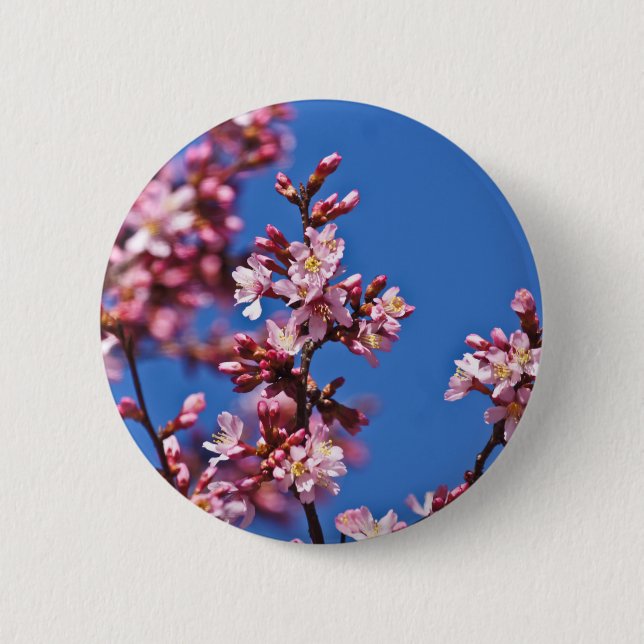 Macaron Rond 5 Cm Sakura Cerry Blossoms Touché Bleu (Devant)