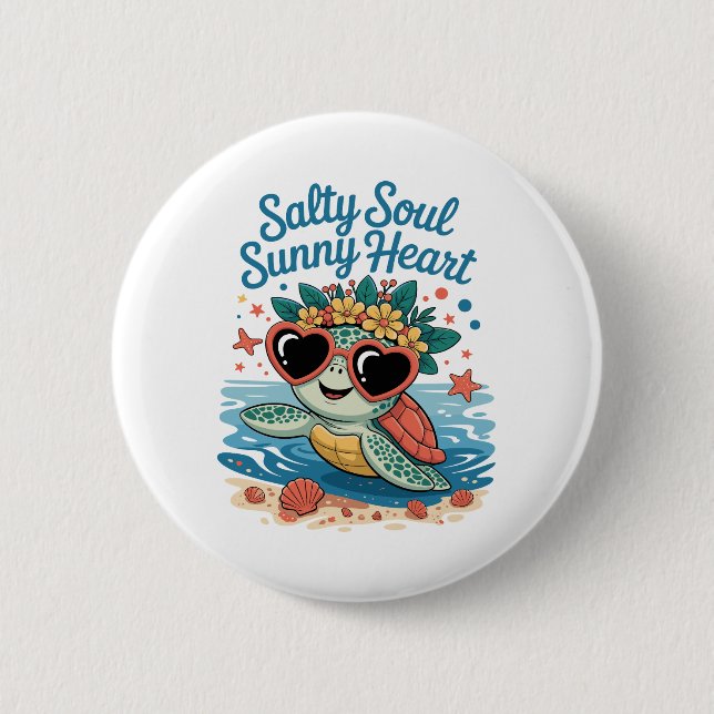 Macaron Rond 5 Cm Salty Soul Sunny Heart Turtle Été (Devant)