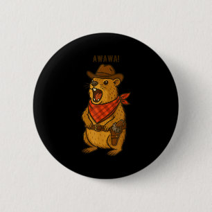Macaron Rond 5 Cm Salut Cowboy Rock Hyrax Awawa Western Drôle _2