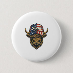 Macaron Rond 5 Cm Salut Vache Highland Patriotique Design Western Vi