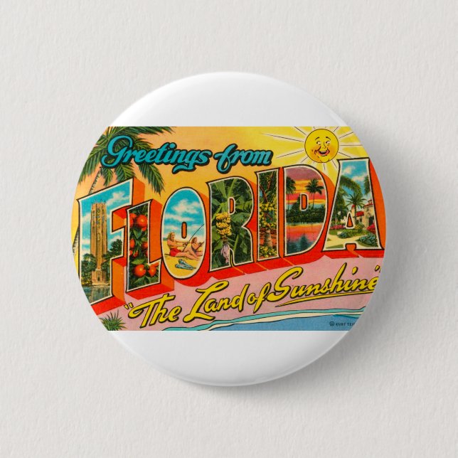Macaron Rond 5 Cm Salutations De Floride (Devant)