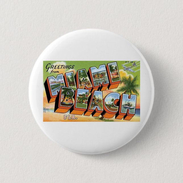Macaron Rond 5 Cm Salutations de Miami Beach, Fl (Devant)