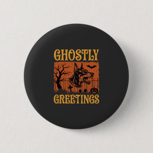 Macaron Rond 5 Cm Salutations Fantomatiques Halloween Doberman Cimet