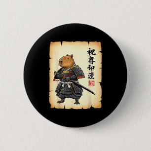 Macaron Rond 5 Cm Samouraï Capybara Art Japonais Graphique Vintage D