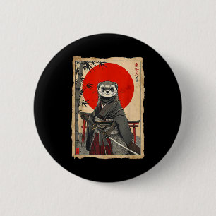 Macaron Rond 5 Cm Samouraï furet Art japonais vintage guerrier Anime