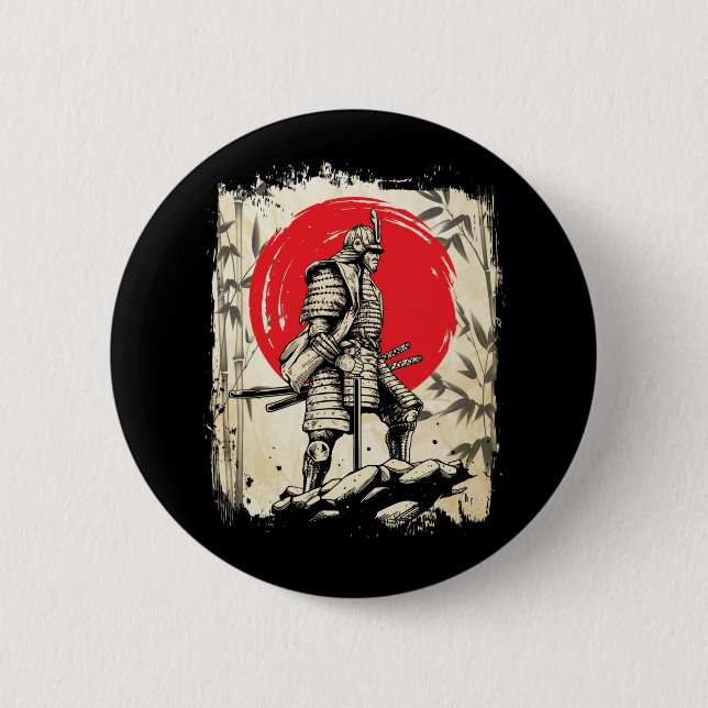 Macaron Rond 5 Cm Samurai Guerrier japonais Héros Japon Swordsmen (Devant)