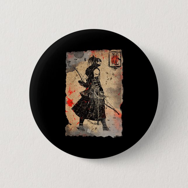 Macaron Rond 5 Cm Samurai Japanese Retro Art Print Bushido Premium T (Devant)