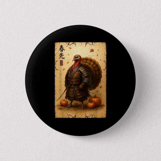 Macaron Rond 5 Cm Samurai Turkey Thanksgiving Japanese Warrior Anime (Devant)