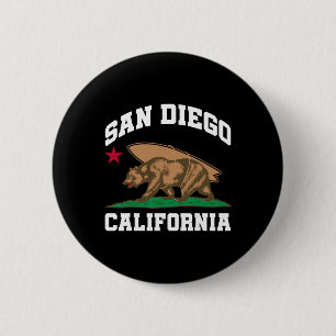 Macaron Rond 5 Cm San Diego Californie Ours Surfant Surfeur