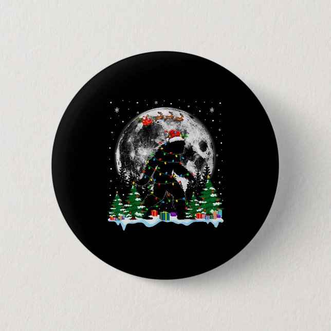 Macaron Rond 5 Cm Santa Bigfoot Christmas Lights Funny Sasquatch Bel (Devant)