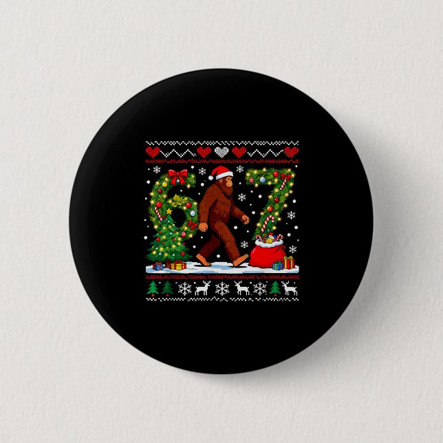 Macaron Rond 5 Cm Santa Bigfoot Christmas Tree Funny Sasquatch 67  (Devant)