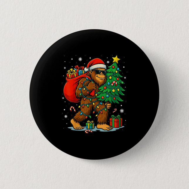 Macaron Rond 5 Cm Santa Bigfoot Christmas Tree Lights Xmas Boys Men  (Devant)