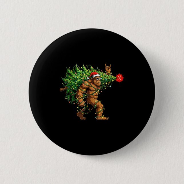 Macaron Rond 5 Cm Santa Bigfoot Christmas Tree Xmas Lights Funny Sas (Devant)
