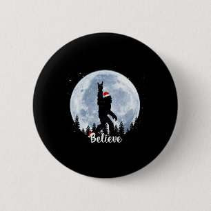 Macaron Rond 5 Cm Santa Bigfoot Noël Rock Roll Sasquatch Croire