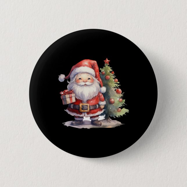 Macaron Rond 5 Cm Santa Claus And Christmas Tree  (Devant)