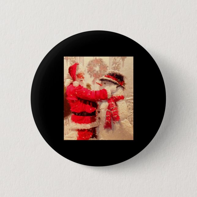 Macaron Rond 5 Cm Santa Claus And Snowman In Snowfall  (Devant)