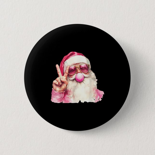Macaron Rond 5 Cm Santa Claus Blowing Bubble Gum Nk Sungles Christma (Devant)