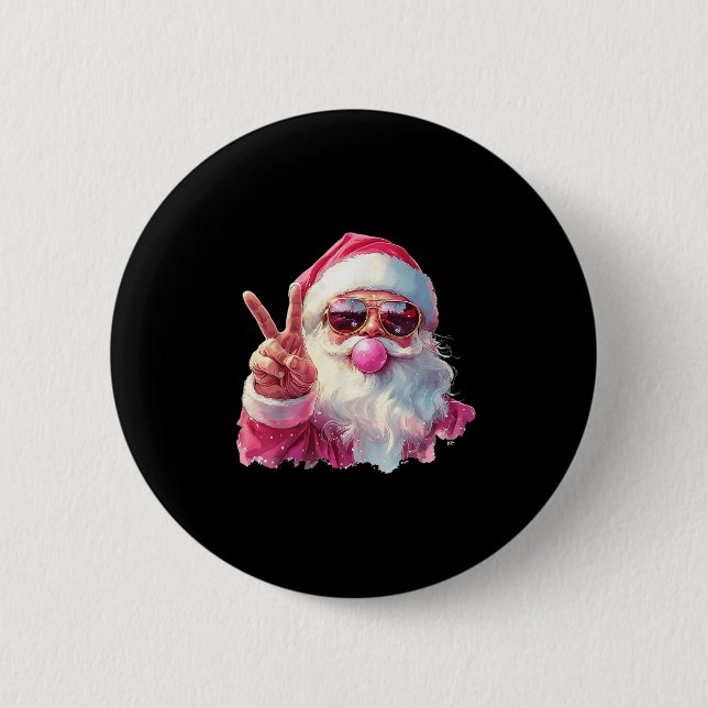 Macaron Rond 5 Cm Santa Claus Blowing Bubble Gum Nk Sungles Christma (Devant)