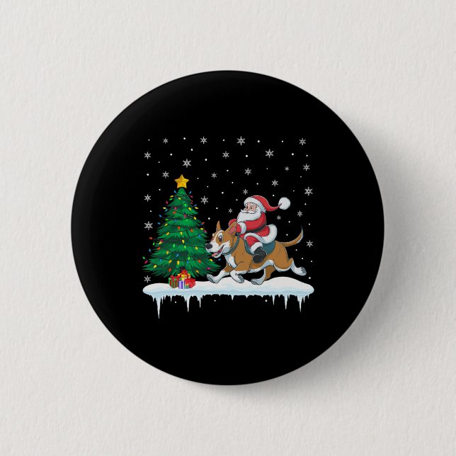 Macaron Rond 5 Cm Santa Claus équitation bétail chien garçons filles (Devant)