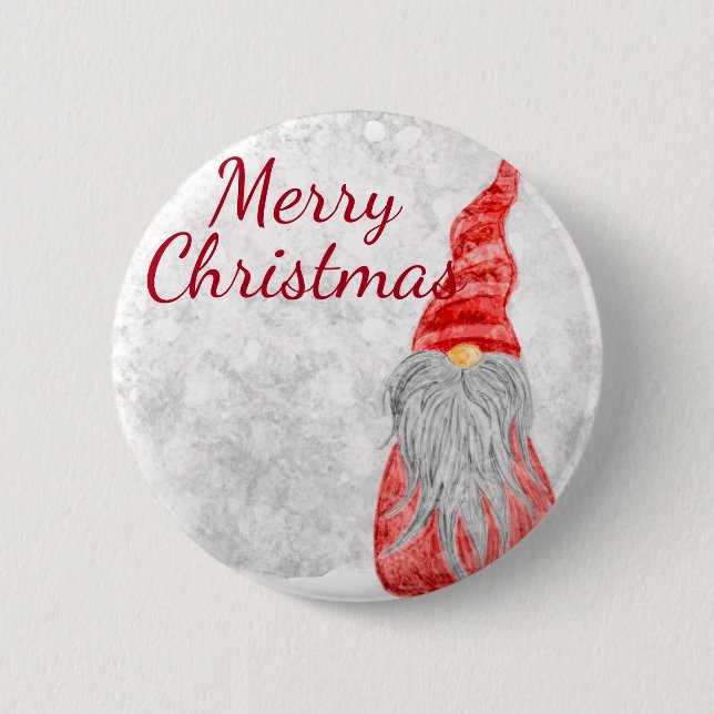 Macaron Rond 5 Cm Santa Claus Gnome sur terrain neigeux (Devant)