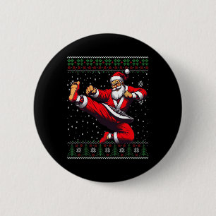 Macaron Rond 5 Cm Santa Claus Karate Arts martiaux laids Noël