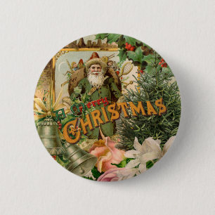 Macaron Rond 5 Cm Santa Claus Noël Antiquité Belle Art