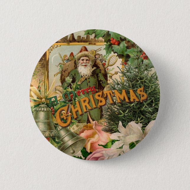 Macaron Rond 5 Cm Santa Claus Noël Antiquité Belle Art (Devant)