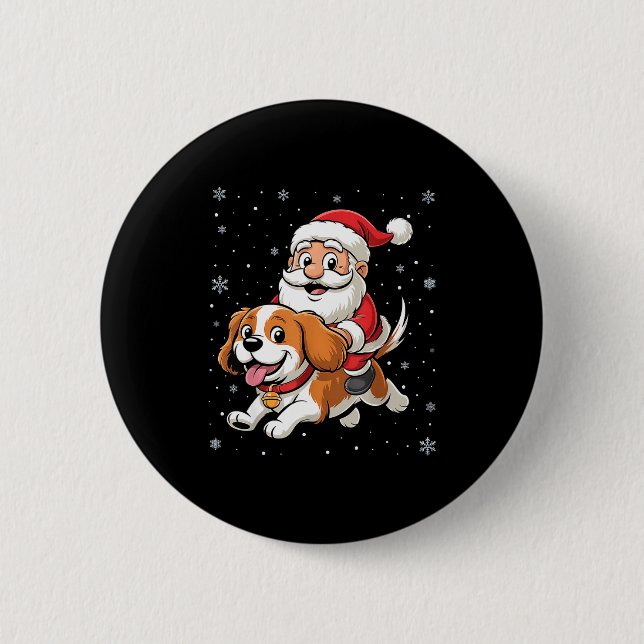 Macaron Rond 5 Cm Santa Claus Riding Cavalier King Charles Spaniel D (Devant)
