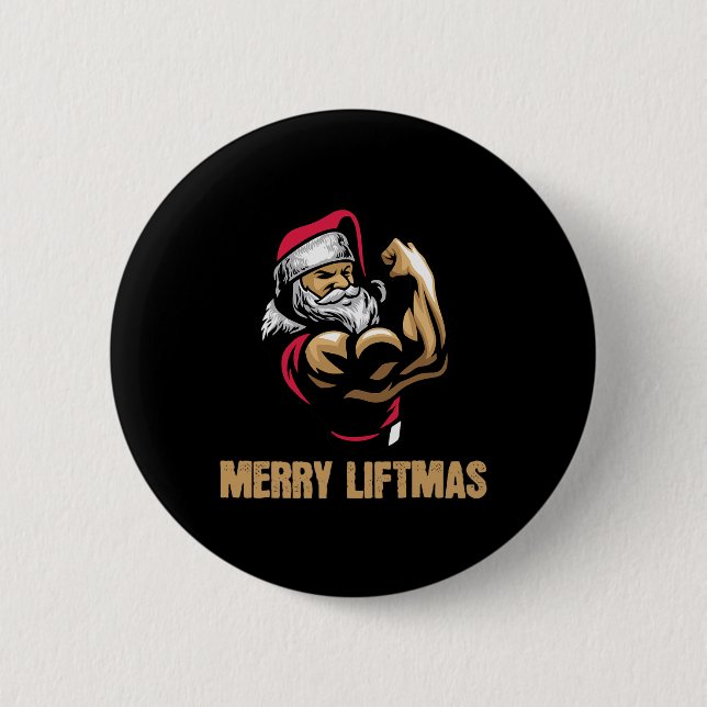 Macaron Rond 5 Cm Santa Claus Salle de gym Fitness Fitry Liftmas (Devant)