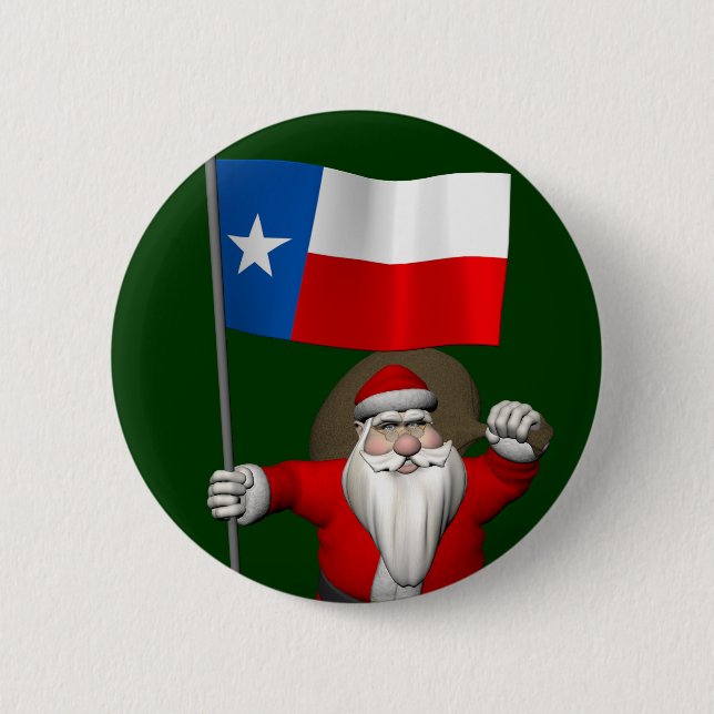 Macaron Rond 5 Cm Santa Claus with Ensign Of Texas (Devant)