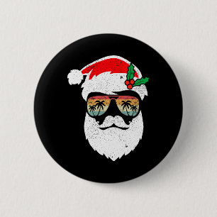 Macaron Rond 5 Cm Santa Face Lunettes de soleil Rétro Hawaii Noël Xm
