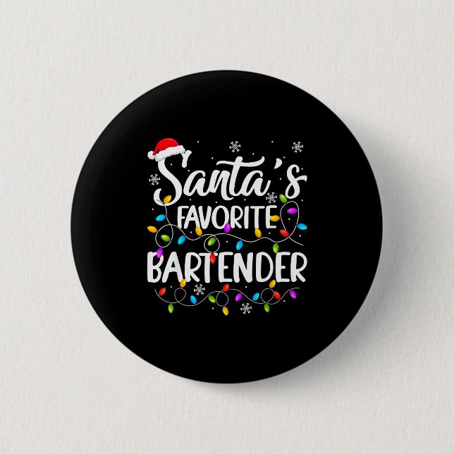 Macaron Rond 5 Cm Santa Favorite Bartender Christmas Lights Funny Xm (Devant)