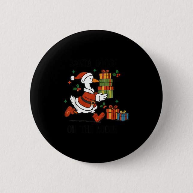 Macaron Rond 5 Cm Santa Goose On The Loose Merry Goosemas Christmas  (Devant)