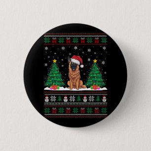 Macaron Rond 5 Cm Santa Hat Belge Malinois Chien Xmas Arbre Lumière
