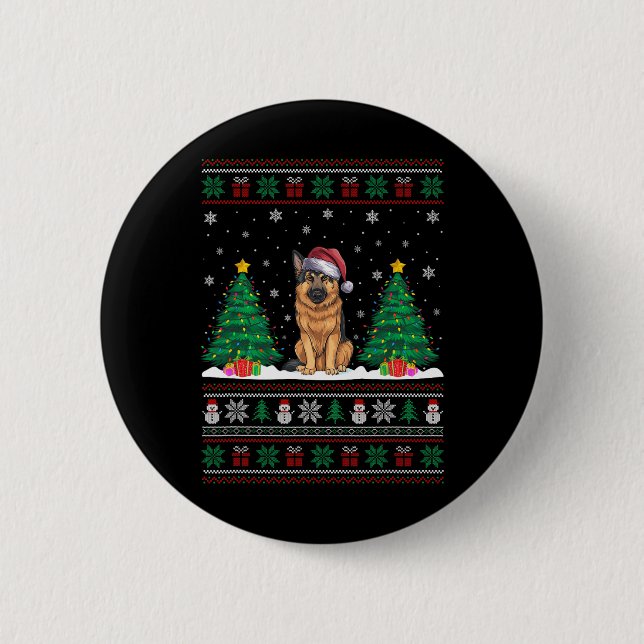 Macaron Rond 5 Cm Santa Hat Berger Allemand Chien Xmas Arbre Lumière (Devant)