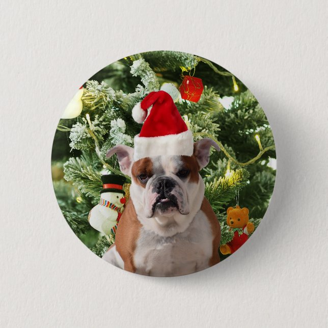 Macaron Rond 5 Cm Santa Hat Bulldog Christmas Tree Snowman boîte cad (Devant)