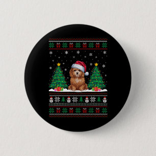 Macaron Rond 5 Cm Santa Hat Maltipod Chien de Noël Lumières des arbr