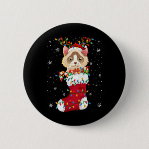 Macaron Rond 5 Cm Santa Hat Ragdoll Chat Animal En Chaussettes Joyau