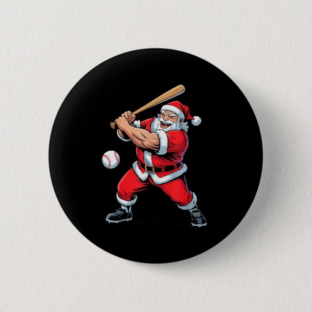Macaron Rond 5 Cm Santa Playing Baseball Funny Holiday Christmas Xma (Devant)