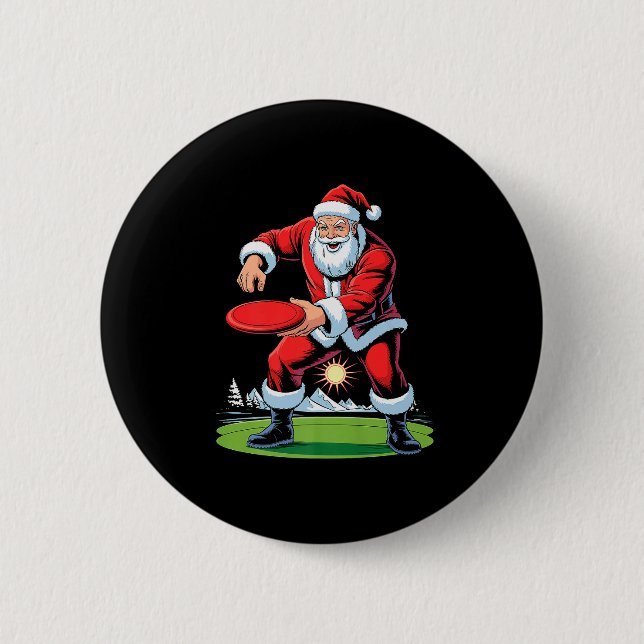 Macaron Rond 5 Cm Santa Playing Disc Golf Funny Holiday Christmas Xm (Devant)