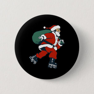 Macaron Rond 5 Cm Santa Roller Skating Fun Noël Patineur Enfants Gar