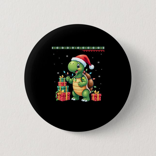 Macaron Rond 5 Cm Santa Turtle Christmas Ugly Sweater Funny Holiday  (Devant)