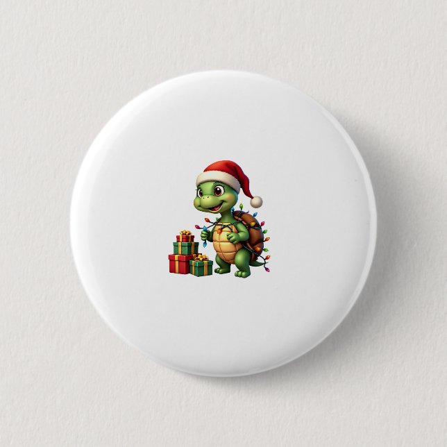Macaron Rond 5 Cm Santa Turtle Christmas Ugly Sweater Funny Holiday  (Devant)